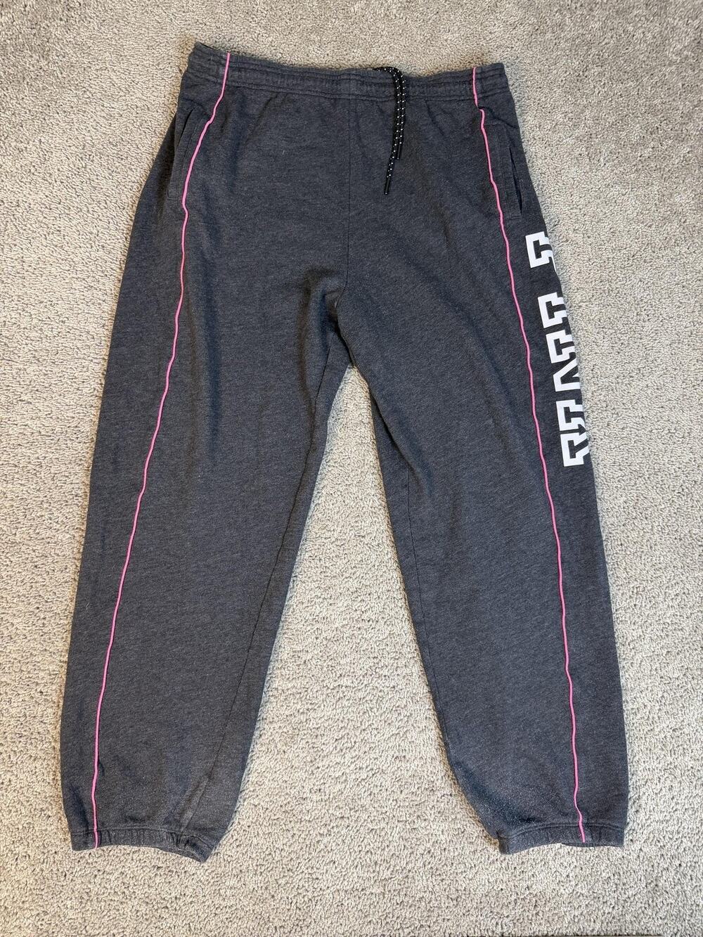 PINK Victoria's Secret Sweatpants Womens L Gray Fleece Drawstring Elastic 29in
